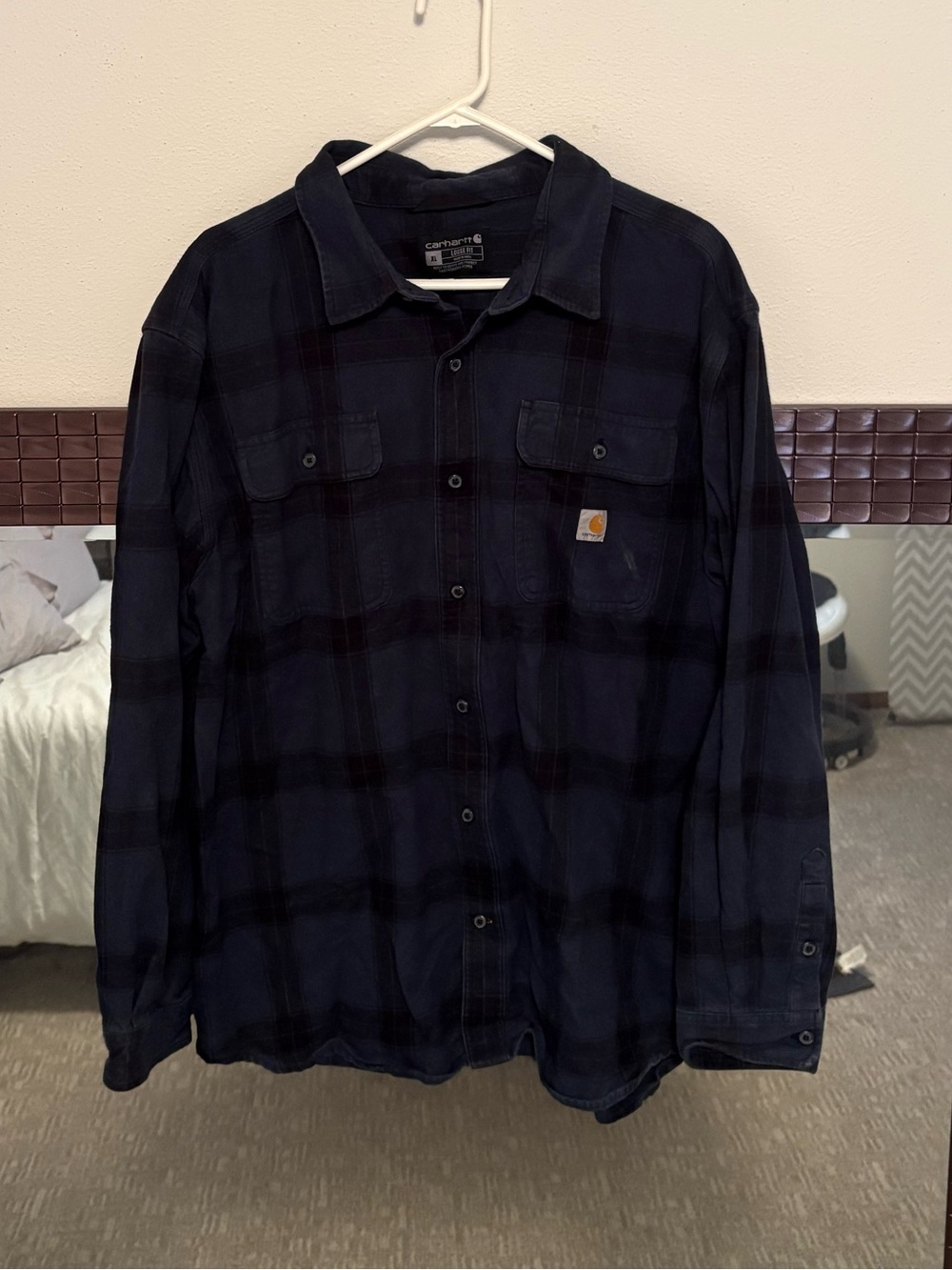 Carhartt Navy and Black Plaid Work Shirt